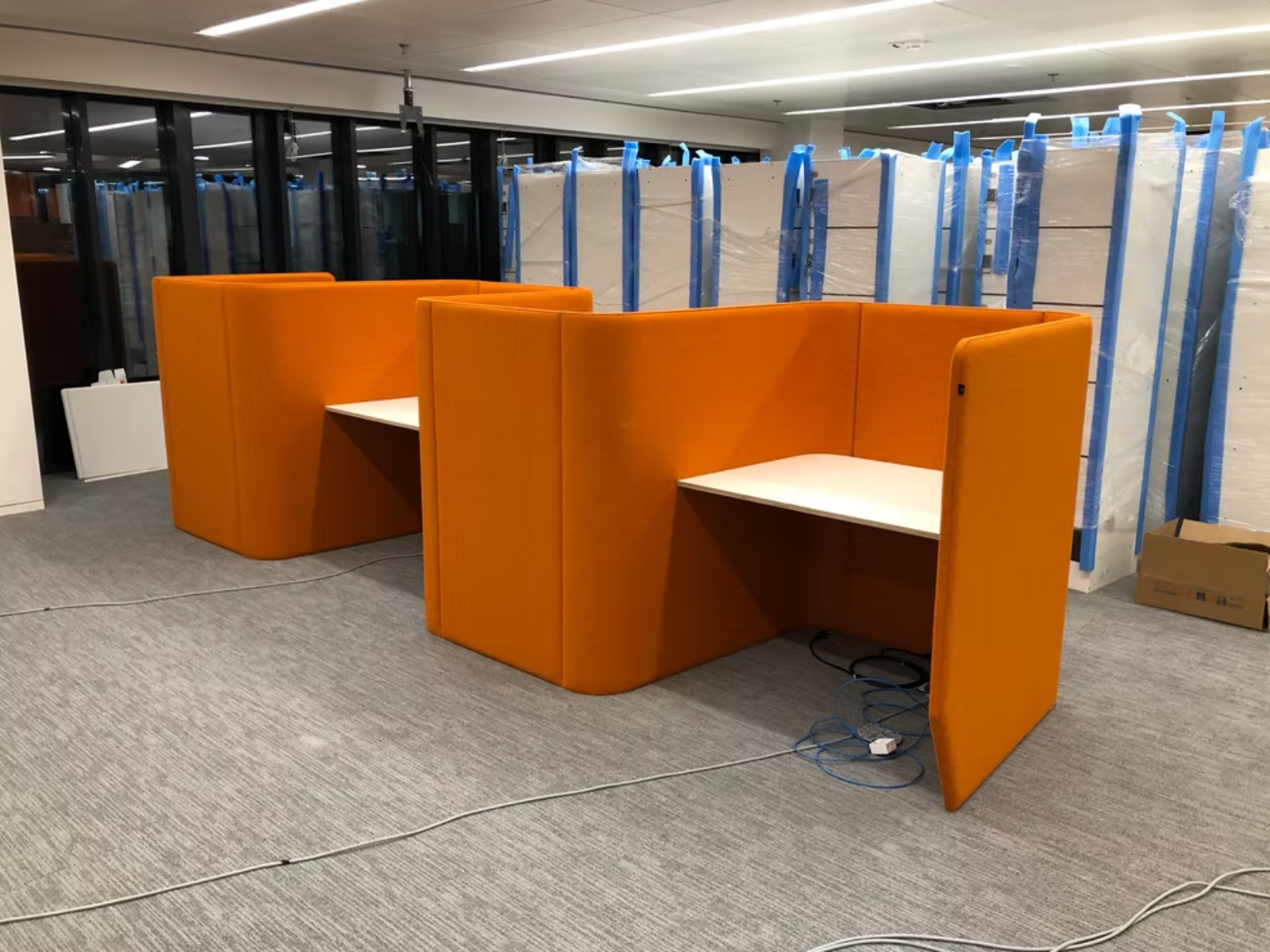 Workstations with accessories during installation